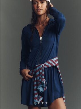 Anthropologie Navy Zip-Front Dress with Striped Accent